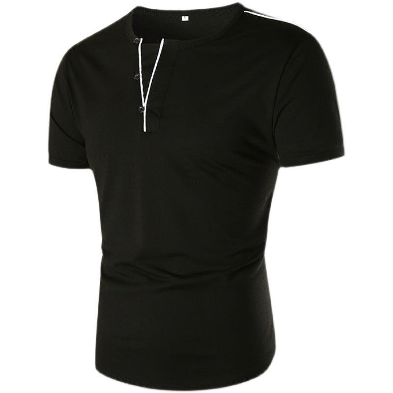 Herren Kurzarm T-Shirt mit halber Knopfleiste und kontrastierenden Nähten Aliams