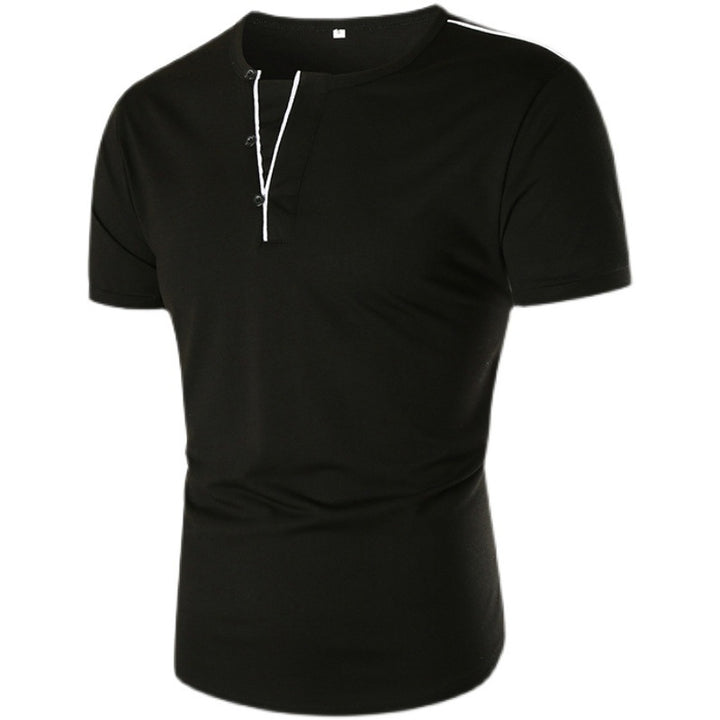 Herren Kurzarm T-Shirt mit halber Knopfleiste und kontrastierenden Nähten Aliams