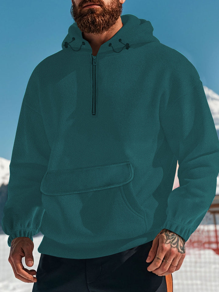 Herren fleecegefütterter Kapuzenpullover mit halbem Reißverschluss Aliams