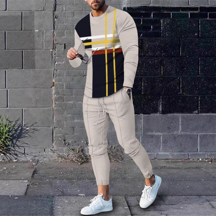 Herren sportliches Set aus Langarmshirt und Jogginghose mit modernem Streifenmuster Aliams