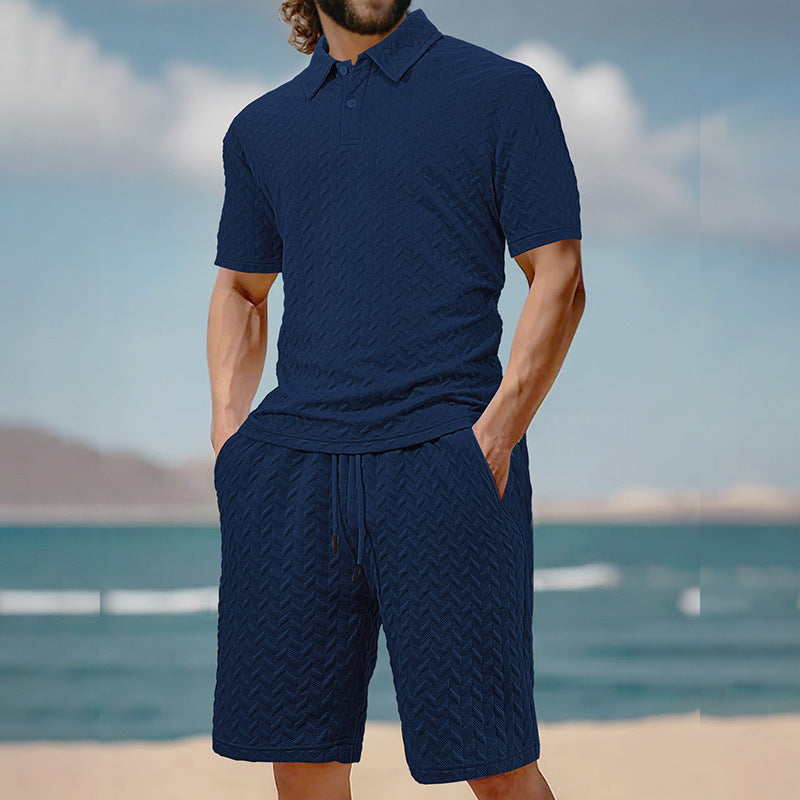 Herren elegantes Sport-Set mit strukturierter Oberfläche und bequemem Kurzarm-Polo Aliams