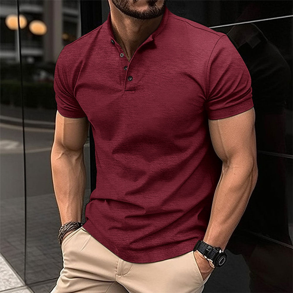 Herren Freizeit Kurzarm Henley Polo Shirt Aliams