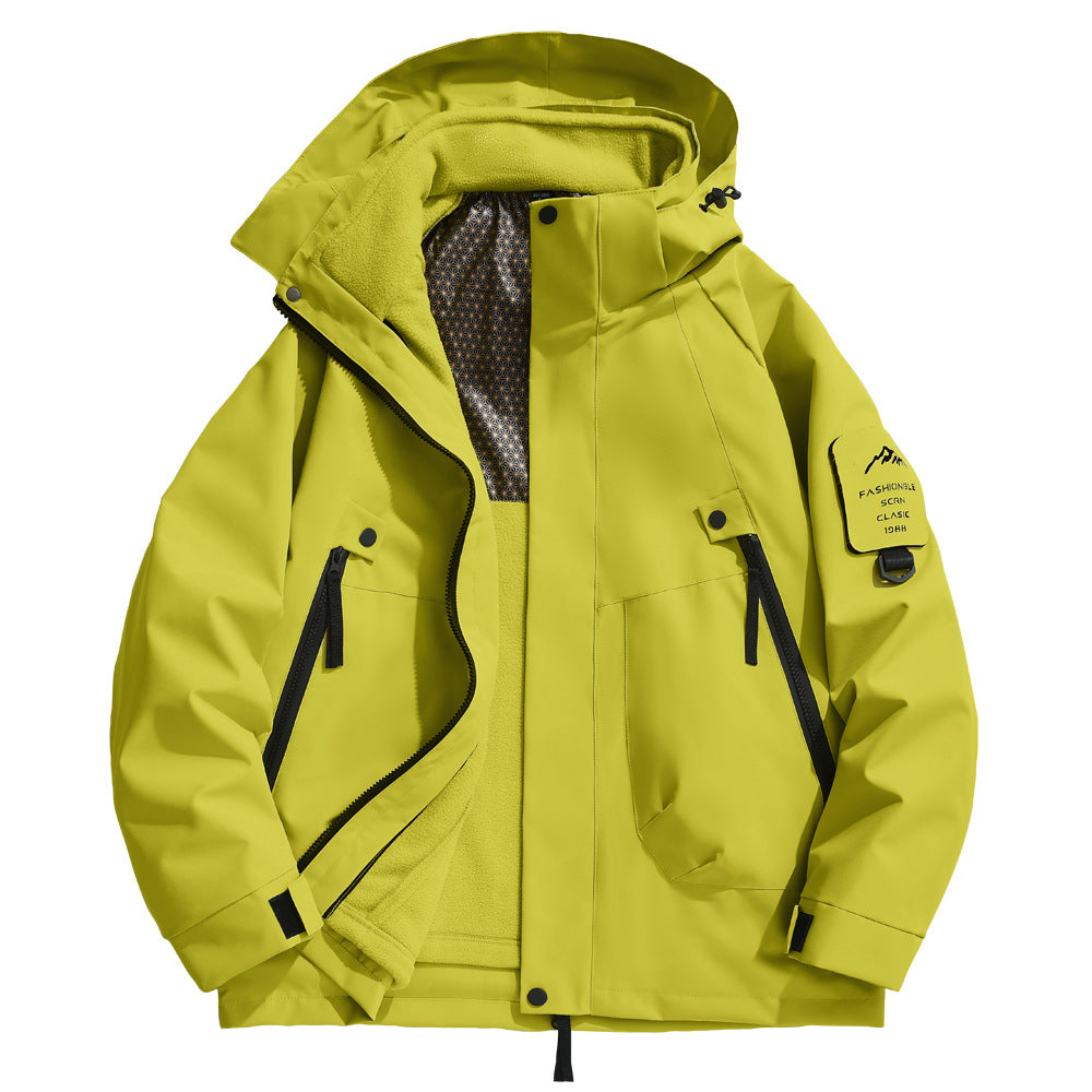 Herren wetterfeste Outdoorjacke mit isolierendem Fleece-Innenfutter und verstellbarem Kapuzenschutz Aliams