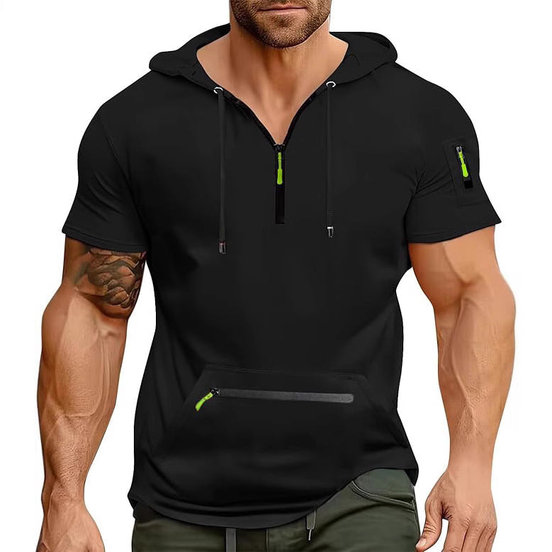 Herren Kurzarm Hoodie mit Reißverschluss Aliams