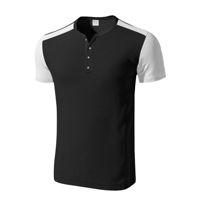 Herren Kurzarm-Henley-T-Shirt mit strukturierter Oberfläche und dezenter Knopfleiste Aliams