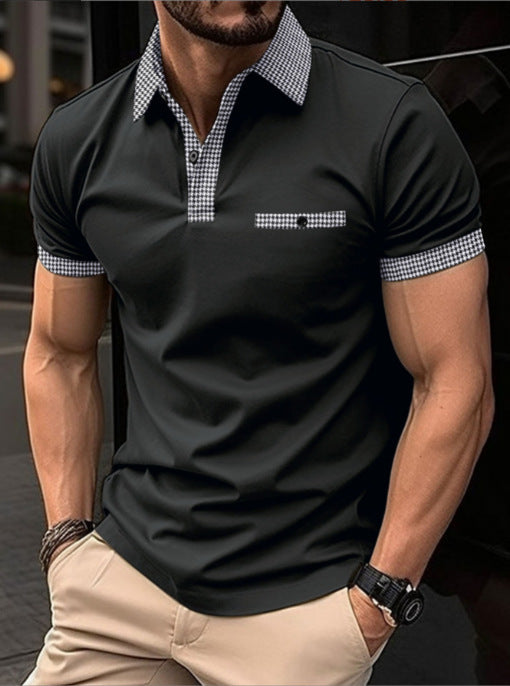 Herren Kurzarm Poloshirt mit kariertem Kragen Aliams