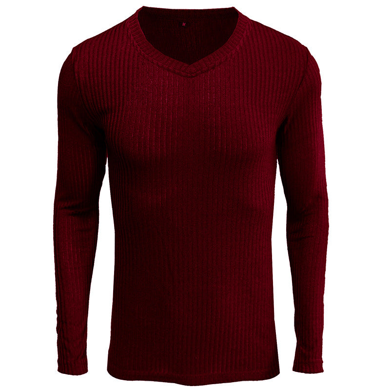 Herren V-Ausschnitt Langarmstrickpullover mit geripptem Design Aliams