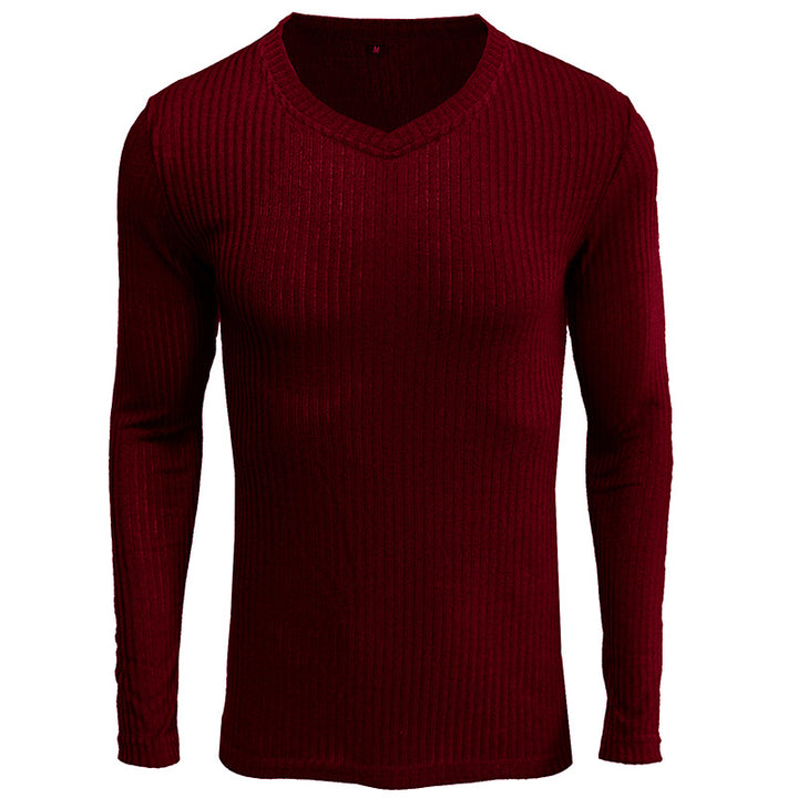 Herren V-Ausschnitt Langarmstrickpullover mit geripptem Design Aliams