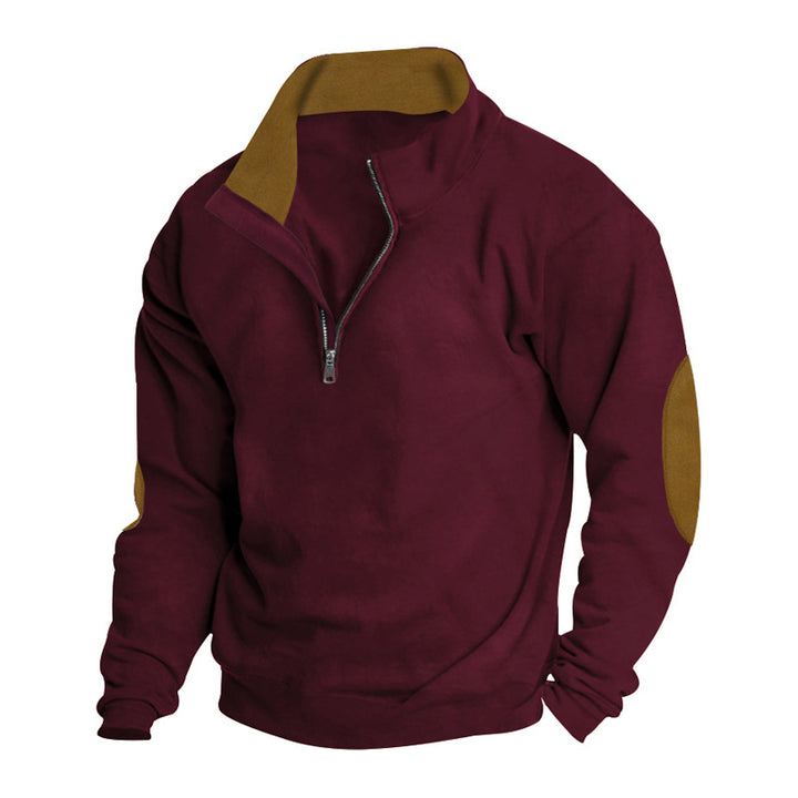 Herren Fleece Sweatshirt mit Stehkragen und schicken Kontrastärmel Aliams