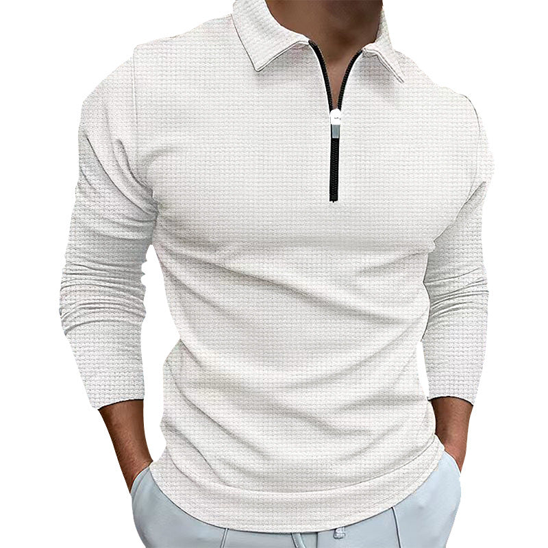 Herren strukturiertes Langarmshirt mit Reißverschluss und Stehkragen Aliams