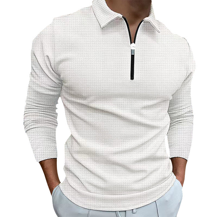 Herren strukturiertes Langarmshirt mit Reißverschluss und Stehkragen Aliams