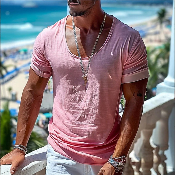 Herren V-Ausschnitt T-Shirt aus leichtem, atmungsaktivem Material Aliams