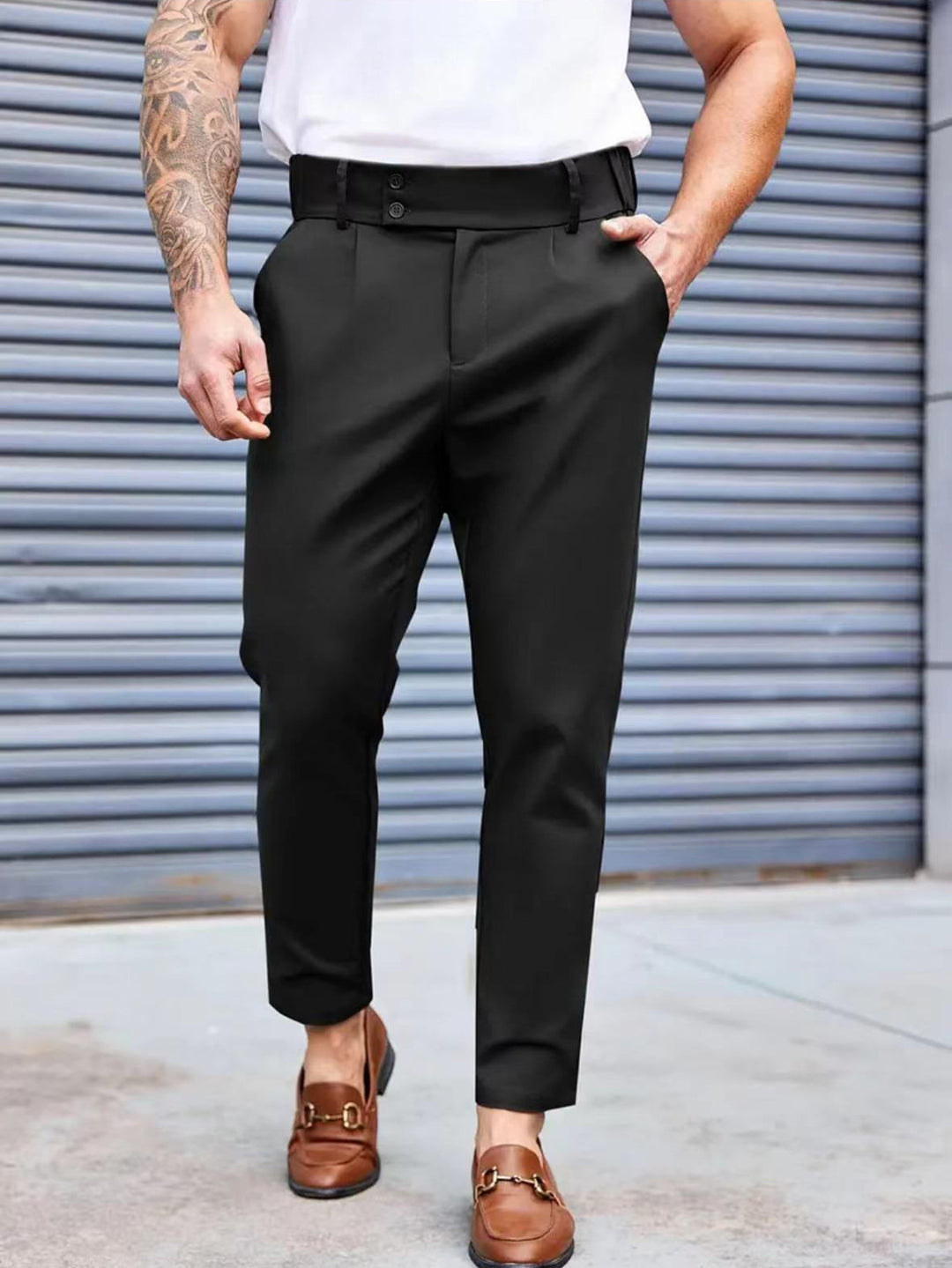 Herren Elegante Chinohose mit elastischem Bund und klassischem Schnitt Aliams