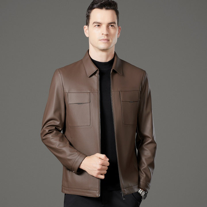 Herren stilvolle Kunstlederjacke mit praktischen Taschen Aliams
