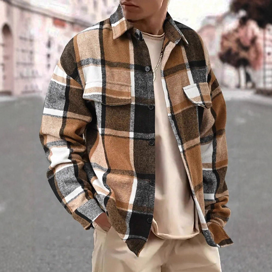 Herren Karierte Flanelljacke mit zwei Brusttaschen und modernem Schnitt Aliams