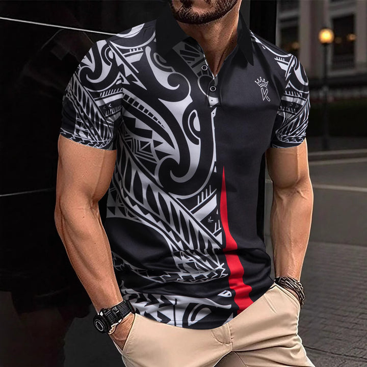 Herren Poloshirt mit modernem tribal Design und atmungsaktiver Funktionalität Aliams