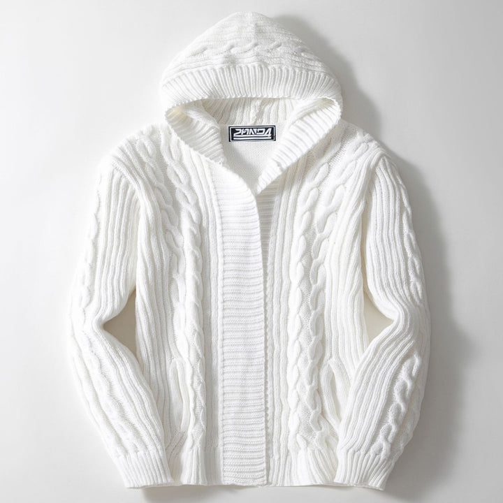 Herren Grobstrickjacke mit weitem Kragen und Kabelmuster Aliams