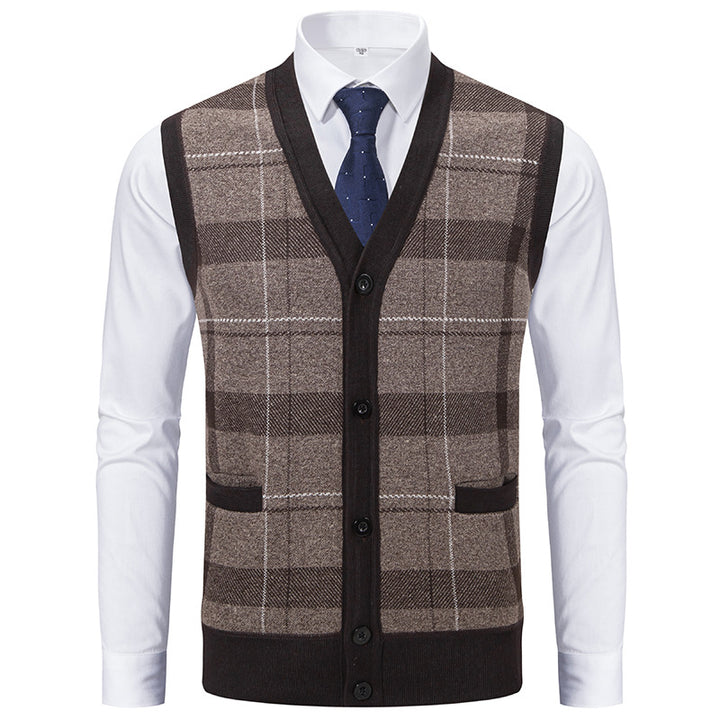 Herren elegante Strickjacke mit modernem Karomuster Aliams