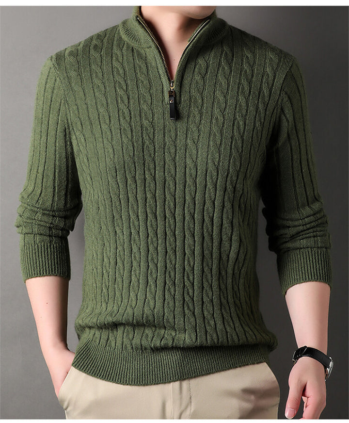 Herren Pullover mit Zipper und strukturiertem Zopfmuster Aliams