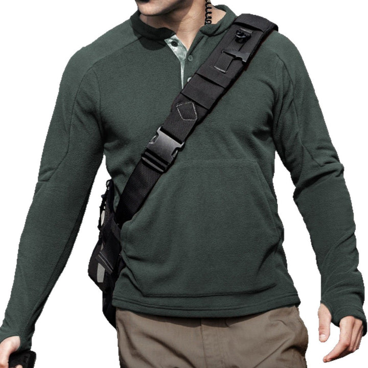 Herren Fleece-Pullover mit Knopfleiste und praktischer Kängurutasche Aliams