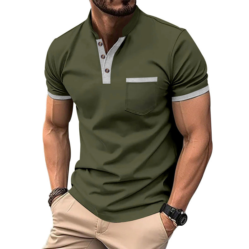 Herren Kurzarm-Henley-T-Shirt mit Button-Down-Kragen und Brusttasche Aliams