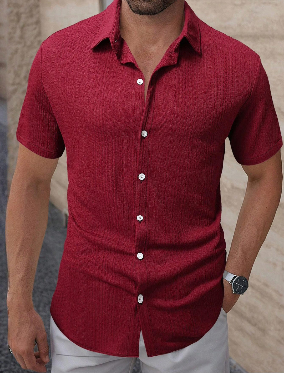 Herren Kurzarm-Hemd mit strukturiertem Muster Aliams