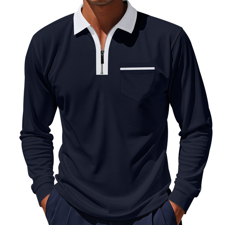 Herren sportliches Langarm-Henley-Shirt mit Reißverschluss und modernem Design Aliams