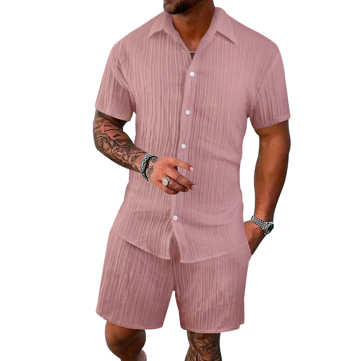Herren Kurzarm-Shirt und Shorts-Set mit strukturiertem Design Aliams