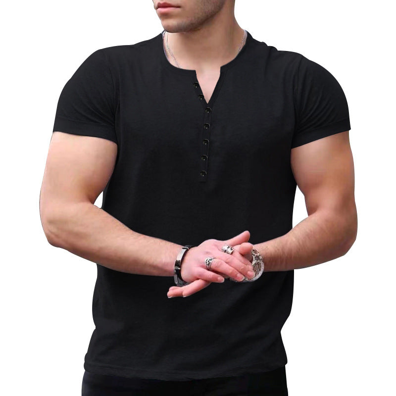 Herren Freizeit Kurzarm Henley T-Shirt Aliams