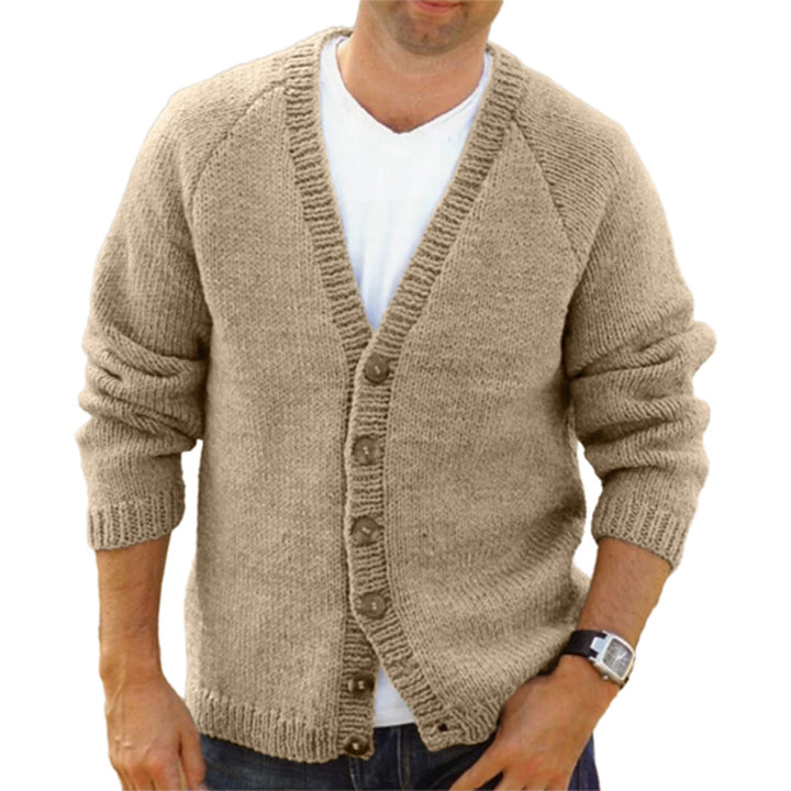 Herren gemütlicher Strickcardigan mit tiefem V-Ausschnitt und Knopfdetails Aliams