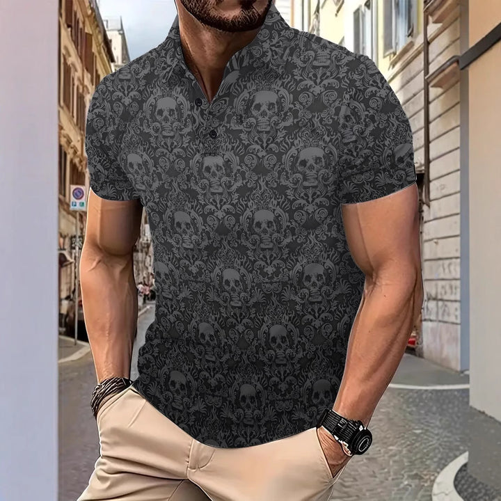 Herren Kurzarm Poloshirt mit einzigartigem Totenkopf-Design und atmungsaktivem Material Aliams