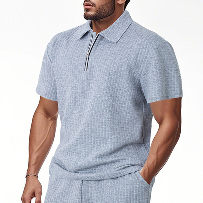 Herren Kurzarm-Henley-Shirt aus strukturierter Baumwollmischung mit Reißverschluss Aliams