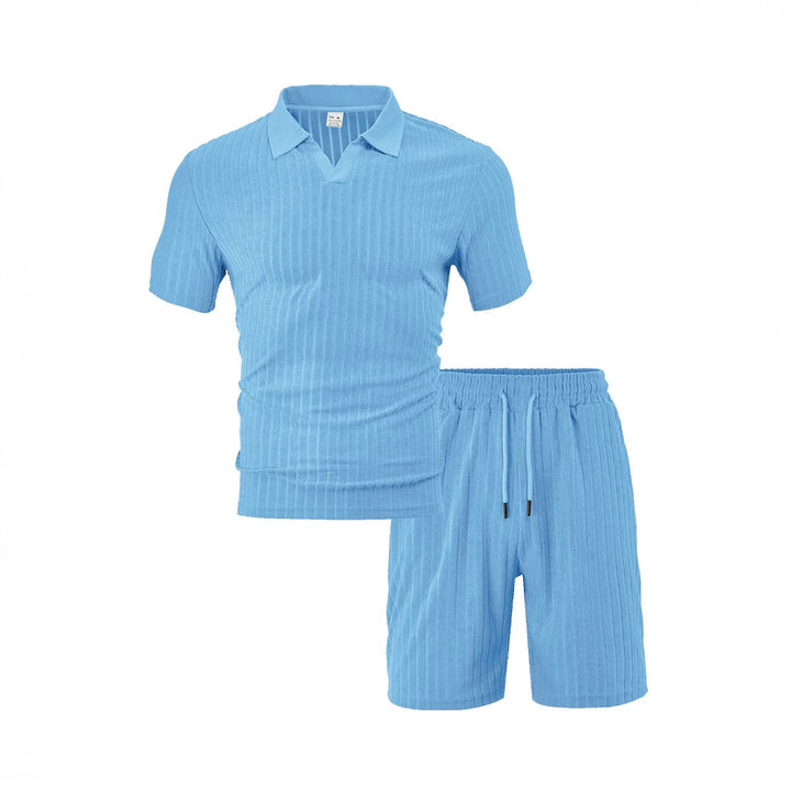 Herren Freizeit-Set aus strukturiertem Baumwollmix mit modischem V-Ausschnitt und elastischem Bund Aliams