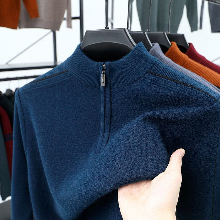 Herren Fleece-Pullover mit moderne Stehkragen und halbem Reißverschluss Aliams