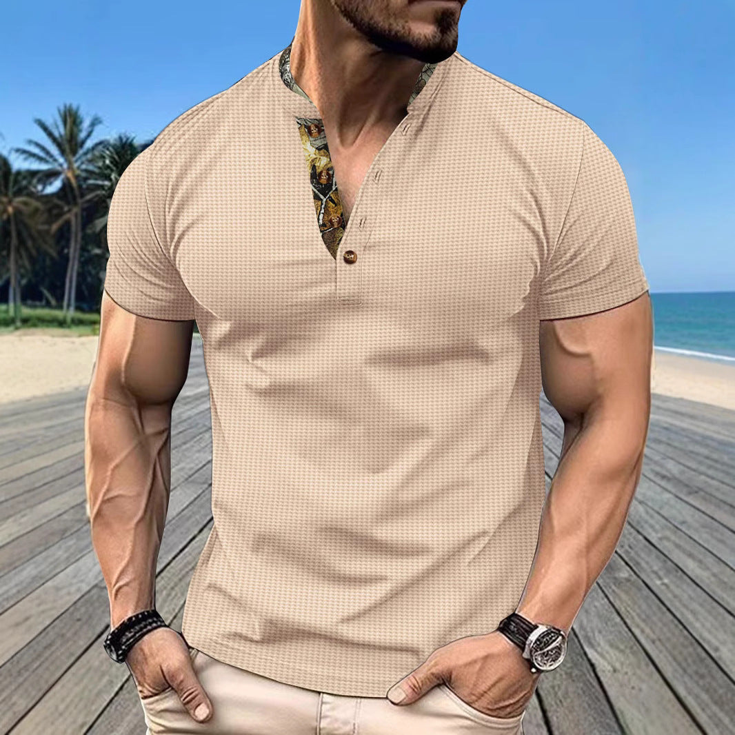 Herren Kurzarm-Hemd mit kreativem Kragen und strukturiertem Muster Aliams
