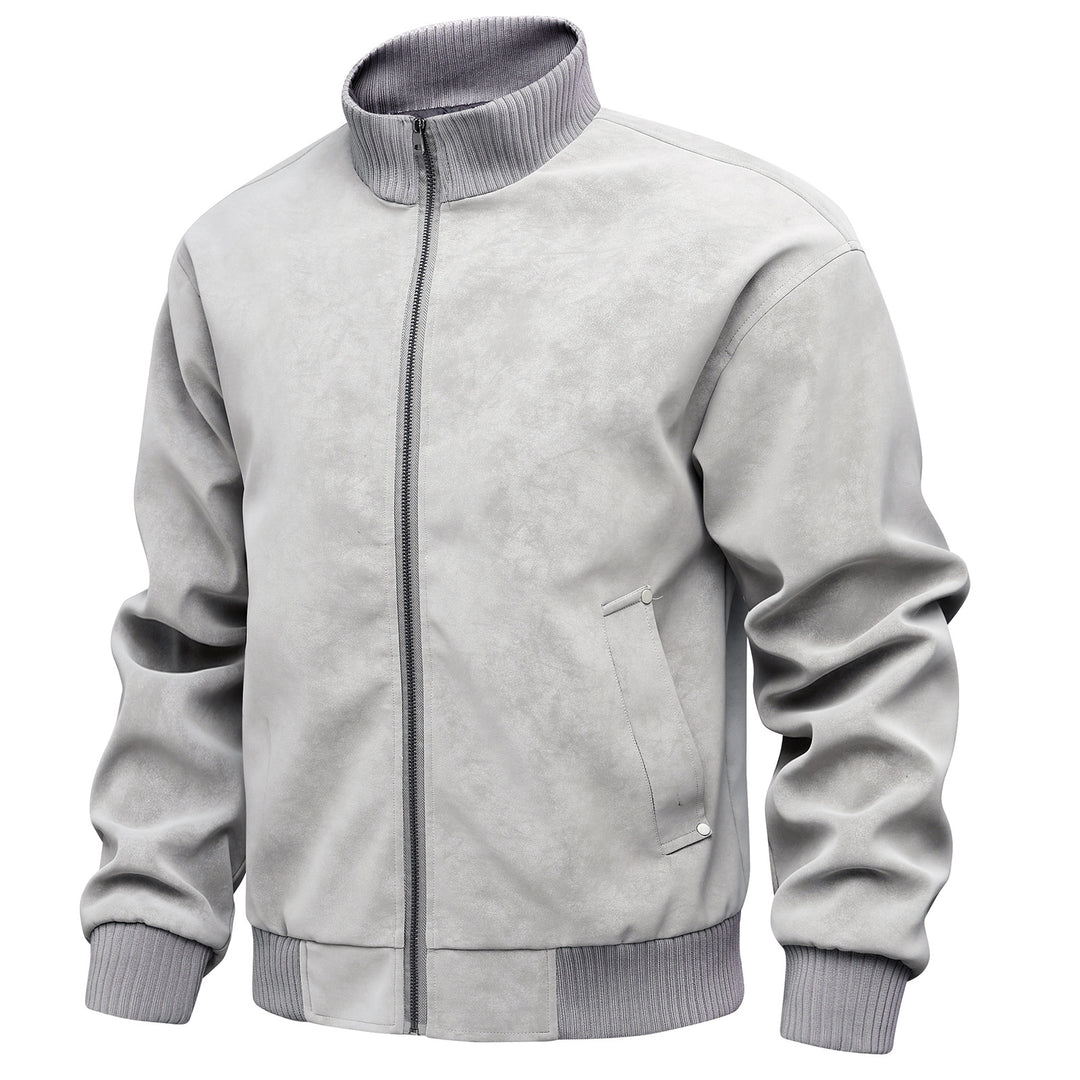 Herren elegante Kunstlederjacke im sportlichen Design mit Stehkragen und praktischen Taschen Aliams