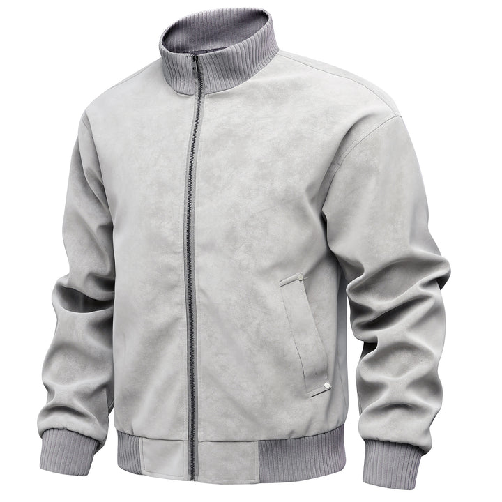 Herren elegante Kunstlederjacke im sportlichen Design mit Stehkragen und praktischen Taschen Aliams