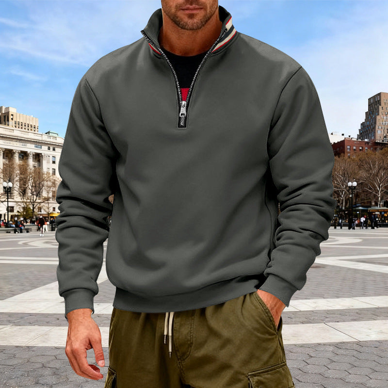 Herren Fleece-Pullover mit halbem Reißverschluss und farblich abgestimmtem Kragen Aliams
