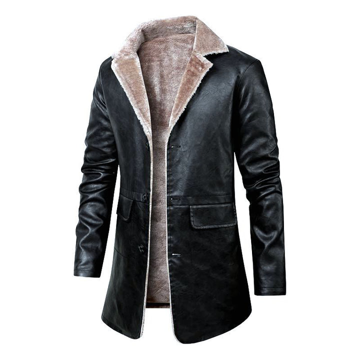 Herren eleganter Lederblazer mit warmem Fleece-Futter Aliams