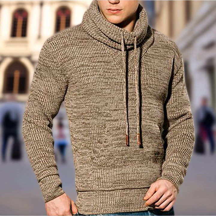 Herren Strickpullover mit hohem Kragen und seitlichen Taschen Aliams