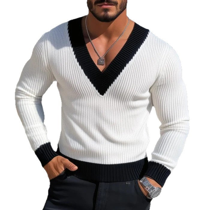 Herren eleganter V-Ausschnitt Pullover mit Rippstruktur Aliams