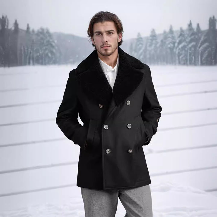 Herren Eleganter Wintermantel mit breit gefaltetem Kragen und praktischen Taschen Aliams