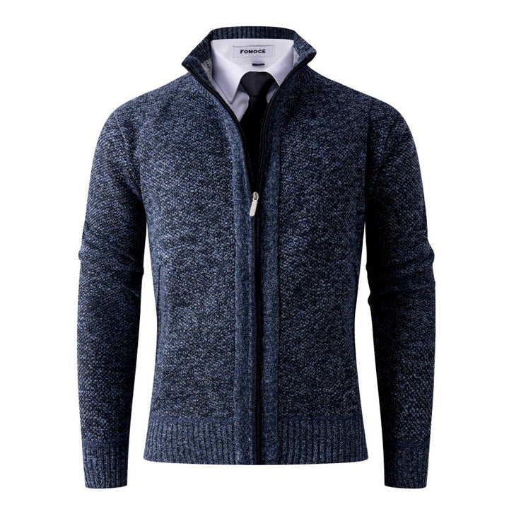 Herren stylische Strickjacke mit hohem Kragen und praktischen Taschen Aliams