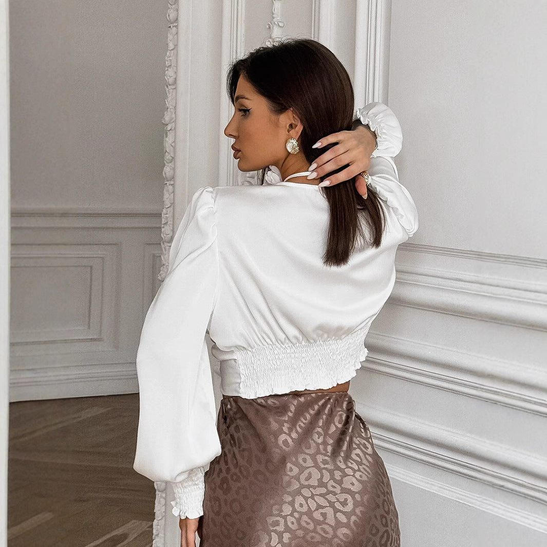 Damen Schicke Bluse mit floralem Detail und Puffärmeln Aliams