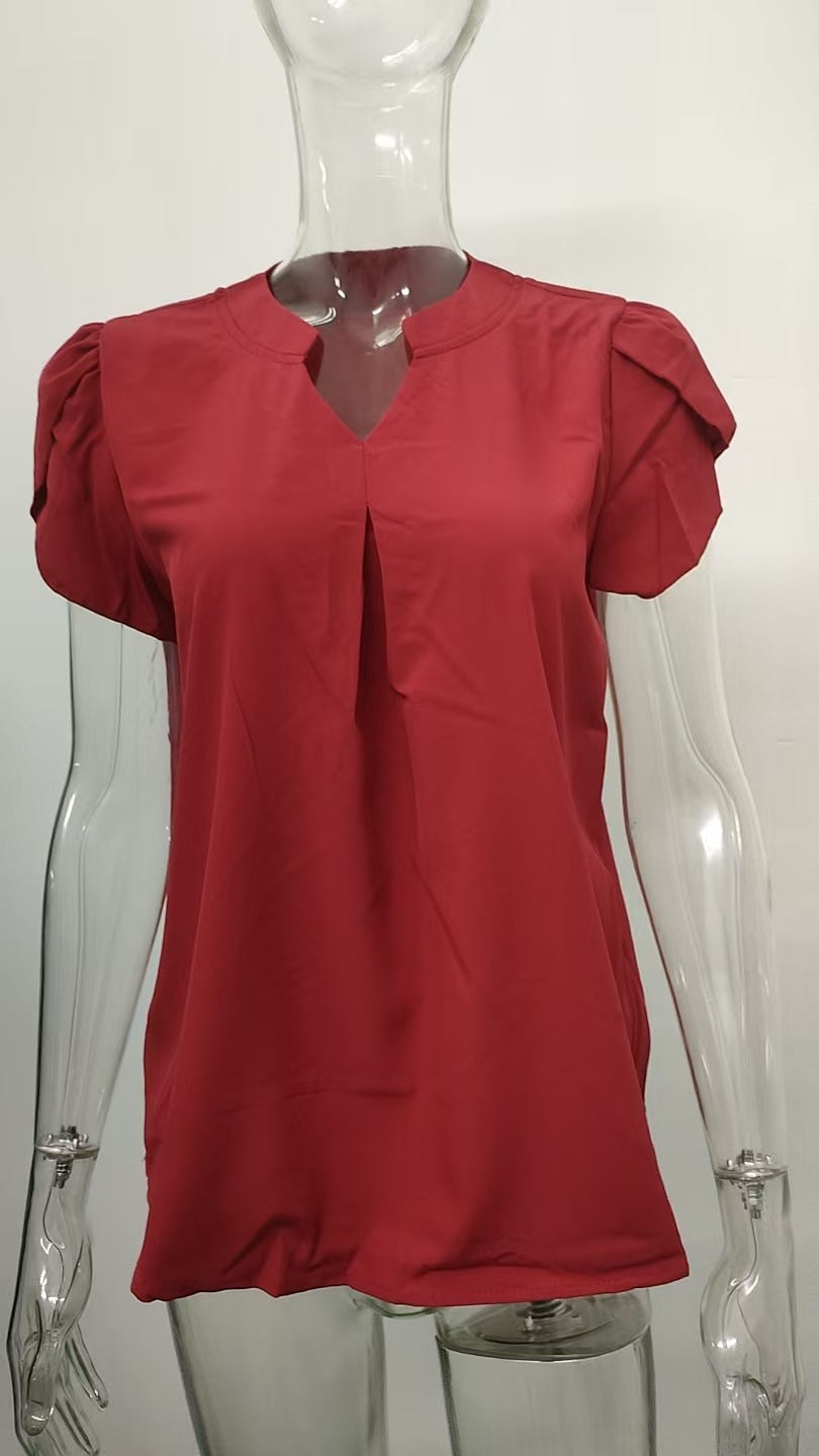 Damen Bluse mit eleganter V-Ausschnitt-Detail und leichten Puffärmeln Aliams
