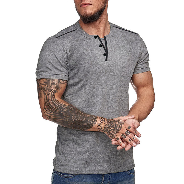 Herren Kurzarm Hemd mit modischem Henley-Ausschnitt und strukturiertem Design Aliams