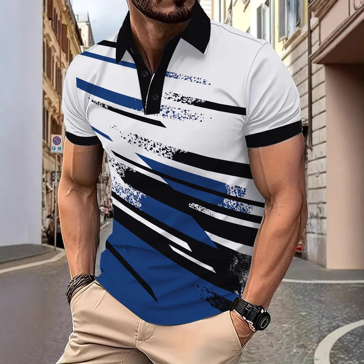 Herren Kurzarm Poloshirt mit dynamischem Streifenmuster Aliams