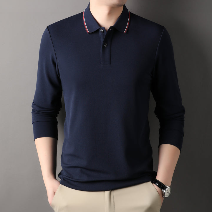 Herren elegantes Langarm-Polo mit modernem Kragen und stylischen Akzenten Aliams