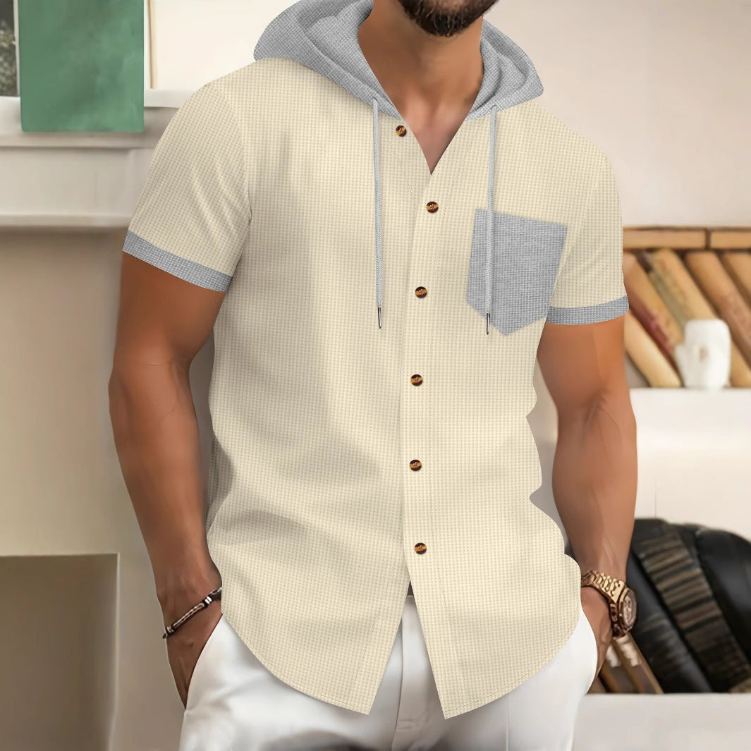 Herren Kurzarm-Hemd mit Kapuze und modischem Design Aliams