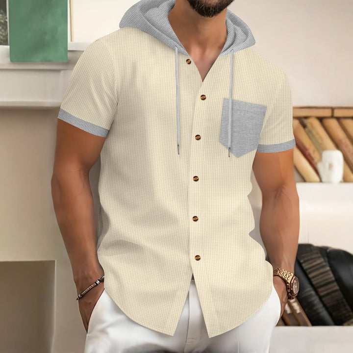 Herren Kurzarm-Hemd mit Kapuze und modischem Design Aliams